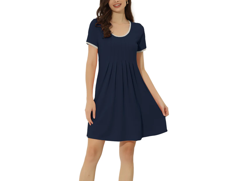 cheibear Lounge Dress with Pockets - Dark Blue - Dark Blue