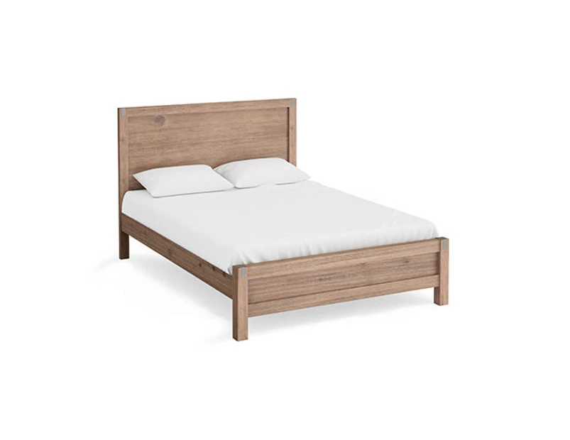 Bed Frame Queen Size in Solid Wood Veneered Acacia Bedroom Timber Slat in Oak