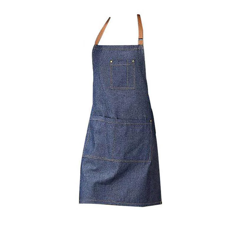 Adjustable Denim Apron Pocket Hanging Neck Cooking Kitchen Baking Bar Cafe Chefs