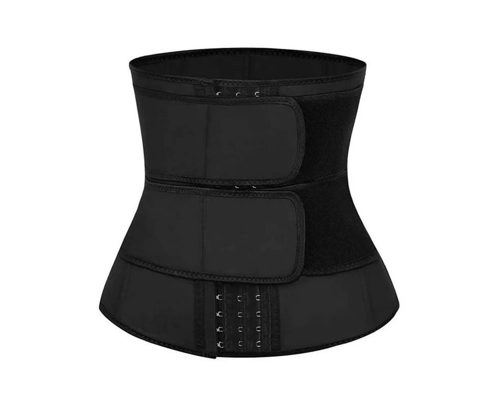 Women Neoprene Waist Trainer Sweat Belt Waist Trimmer for Weight Loss Sauna Waist Cincher Girdle-Black-Double Belt Buttons