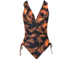 Women One Piece Swimsuits Tummy Control Halter Bathing Suits Sexy Swimwear-Black leaves