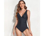 Women One Piece Swimsuits Tummy Control Halter Bathing Suits Sexy Swimwear-Black leaves