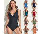 Women One Piece Swimsuits Tummy Control Halter Bathing Suits Sexy Swimwear-Black leaves