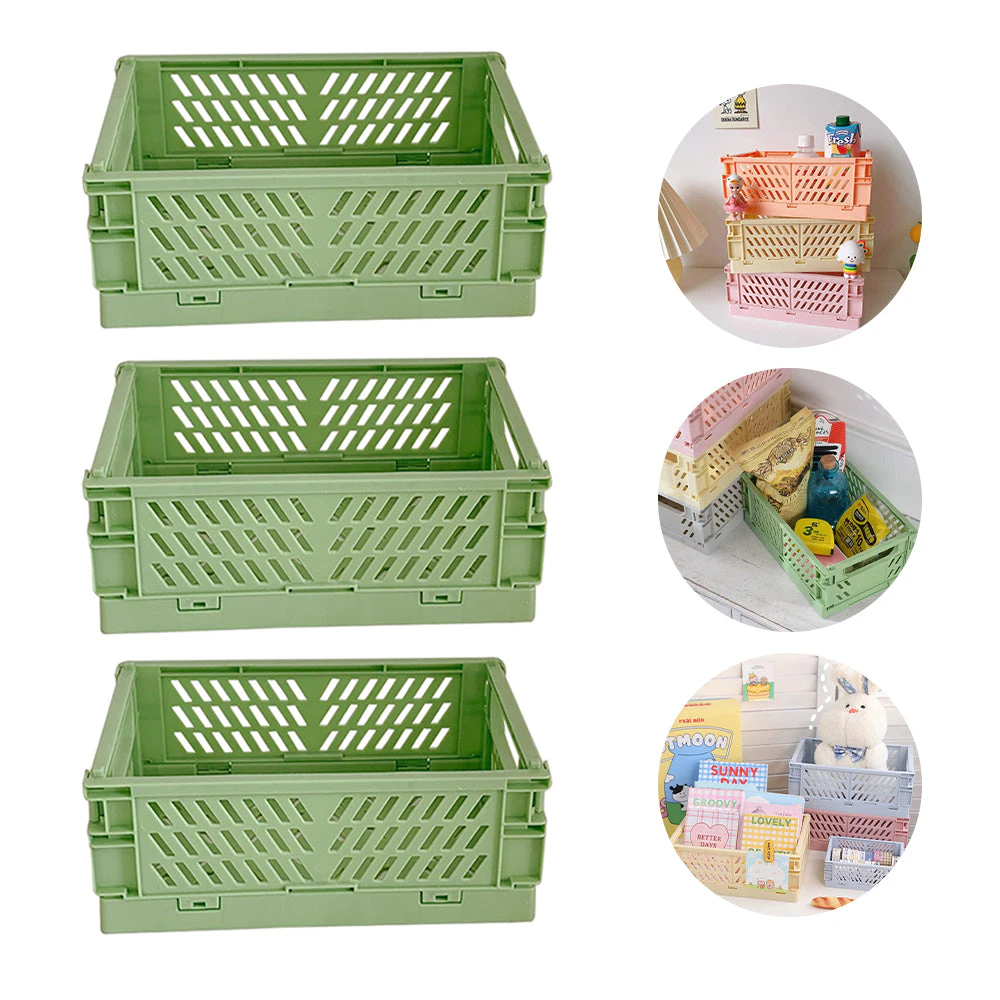 Mini Folding Crates Storage Drawer Organizers - Green