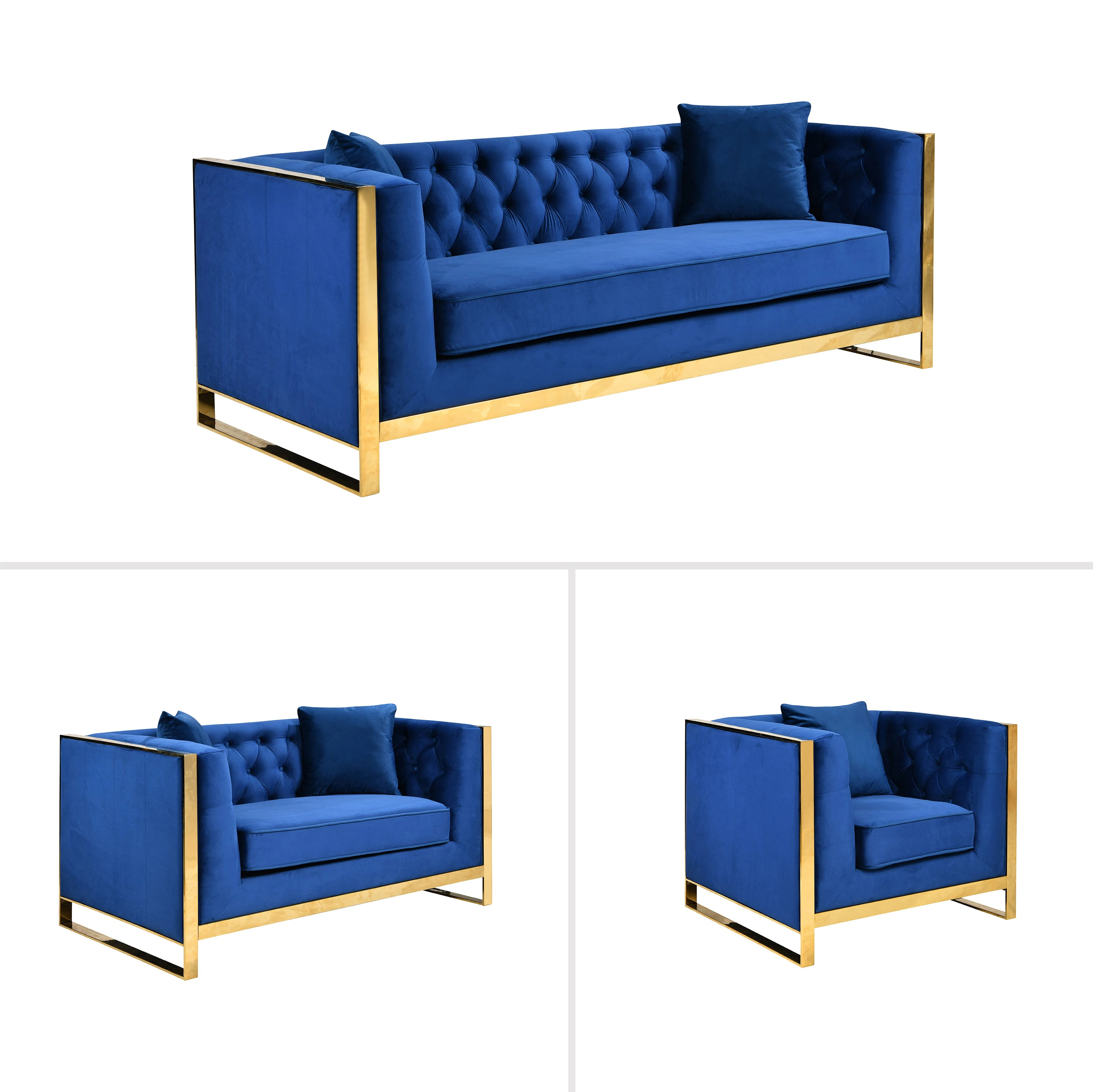 William Lounge - Blue Velvet - Gold Trims