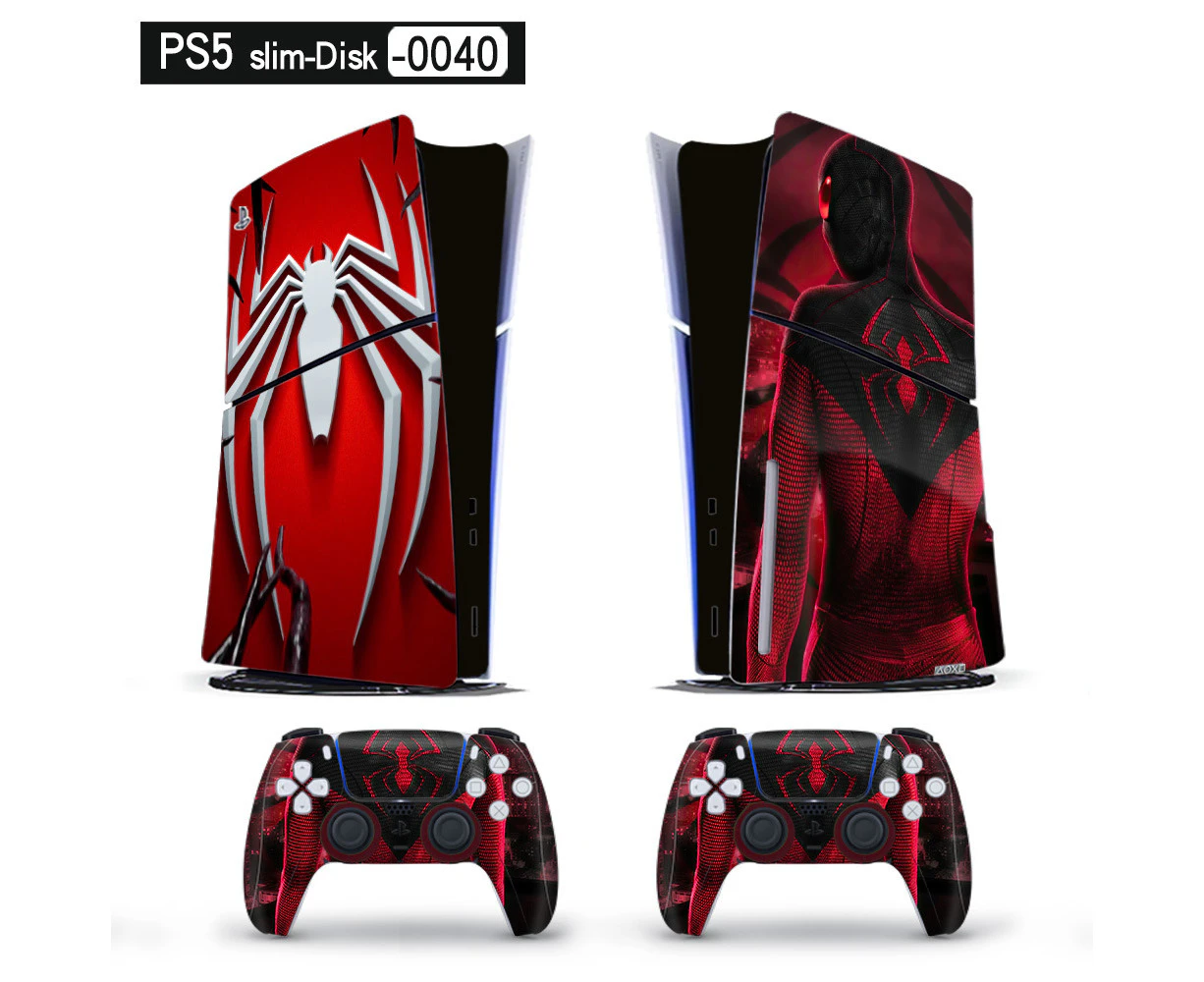 Playstation 5 Slim Ps5 Slim Miles Spider Man Skin Decal And Controller Stickers Set, Scratch-resistant (Disk-0040)