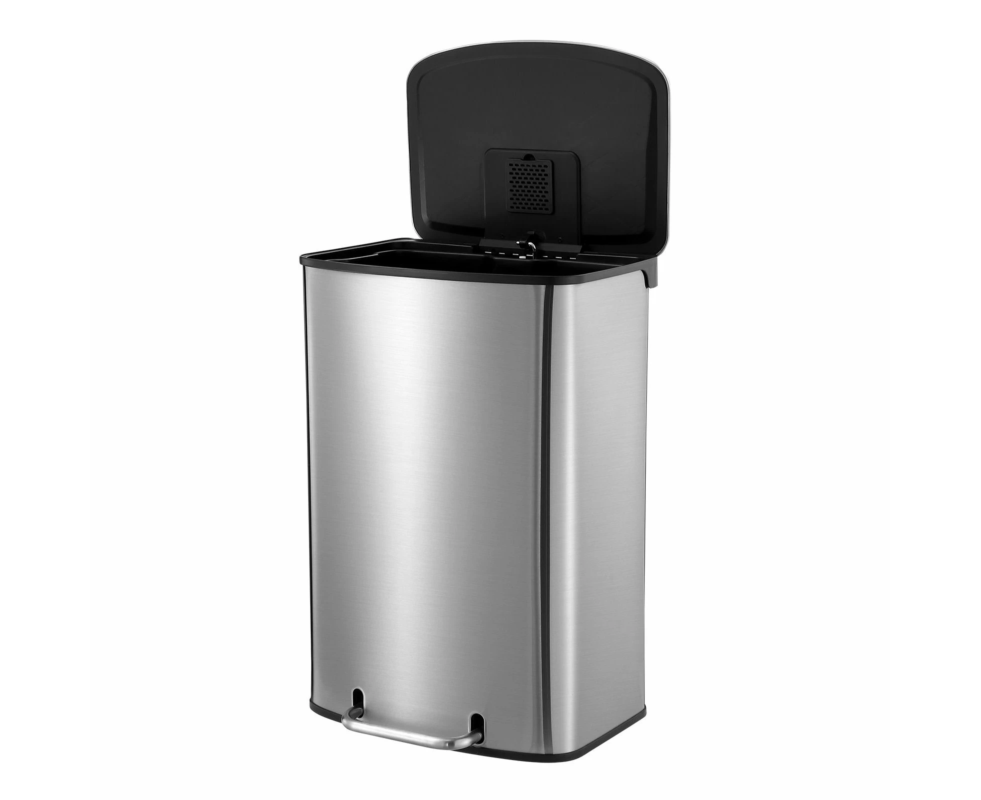 50L Pedal Bin Garbage Can Rubbish Recycling Trash Waste Stainless Steel Rectangular Trashcan Soft Closing Lid Kitchen House Indoor Office