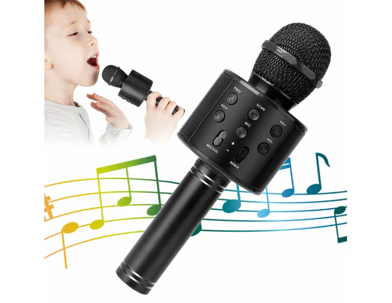 Wireless Bluetooth Karaoke Microphone for Kids, 5-in-1 Portable Handheld Karaoke Mic Speaker Player Recorder with Adjustable Remix FM Radio for Kid