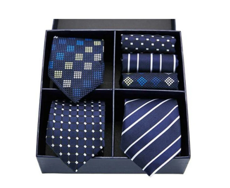 Kings Collection Men Formal Blue Tie, Pocket Square 6 Pieces Gift Set Polyester