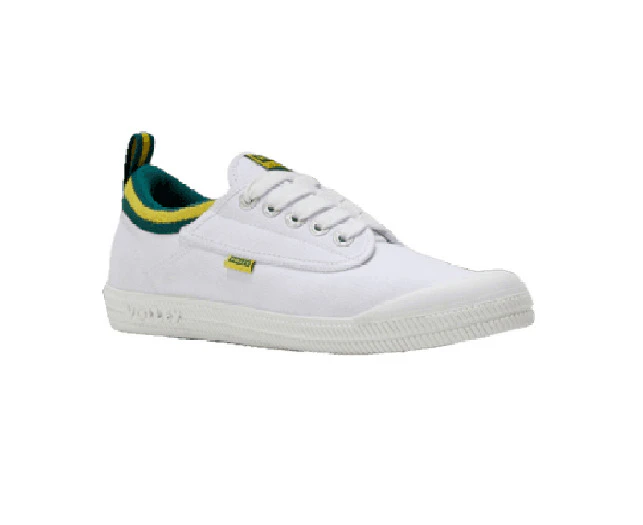 Mens Volley White, Green & Gold International Low Canvas Volleys Casual Lace Up Shoes Canvas - White / Green / Gold