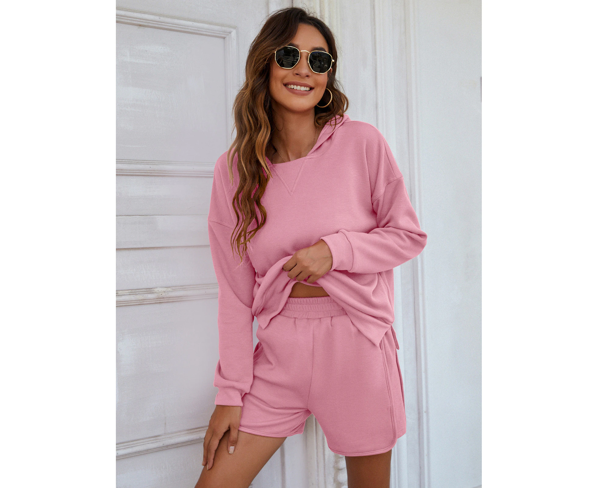 Women's Jogger Pants Set 2 Piece Crew Neck Sweatshirt w/ Side Split Hoodie Women's Sweatshirt Shorts Women's Sets Travel Autumn-Pink suit