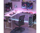 Ufurniture Gaming Desk with LED Lights & Power Outlets Computer Desk L Shaped Desk with Storage Bag White