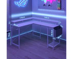 Ufurniture Gaming Desk with LED Lights & Power Outlets Computer Desk L Shaped Desk with Storage Bag White