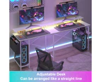 Ufurniture Gaming Desk with LED Lights & Power Outlets Computer Desk L Shaped Desk with Storage Bag White