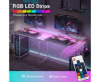 Ufurniture Gaming Desk with LED Lights & Power Outlets Computer Desk L Shaped Desk with Storage Bag White