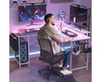 Ufurniture Gaming Desk with LED Lights & Power Outlets Computer Desk L Shaped Desk with Storage Bag White