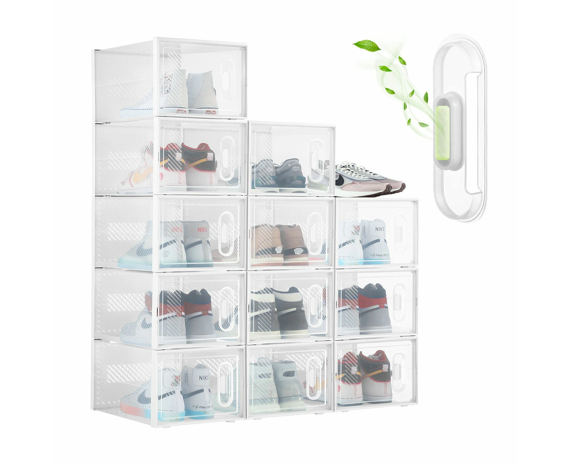 12PCS Plastic Shoe Boxes Clear Stackable Organiser Transparent Storage Containers Sneaker Display Cases Bins Holder Organizer Unit