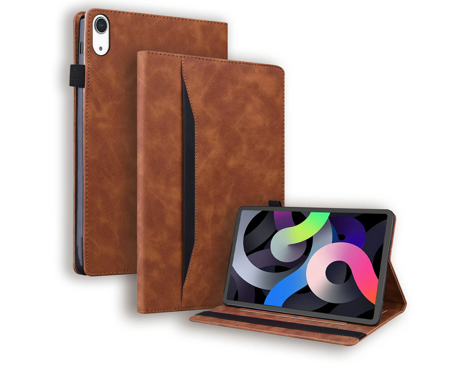 For iPad 10th Generation (10.9 Inch) Leather Case, with Pocket and Auto Sleep/Wake Function - Brown