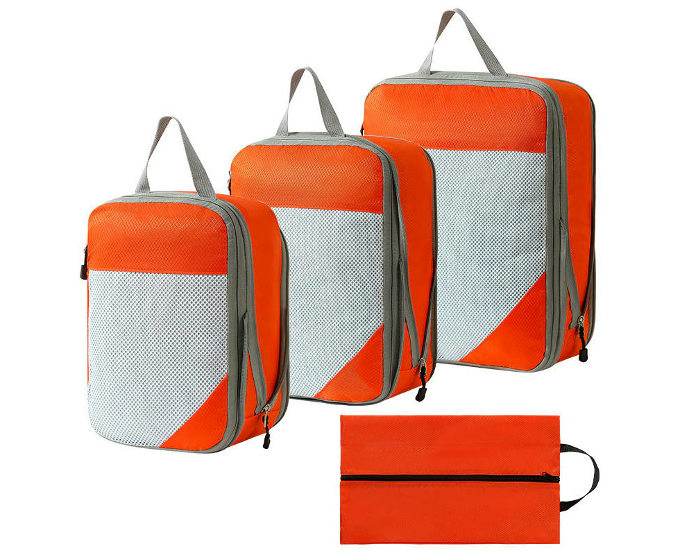 4 pcs Set Compression Packing Cubes for Suitcases, Mesh Set Travel Packing Organizers Bags-orange