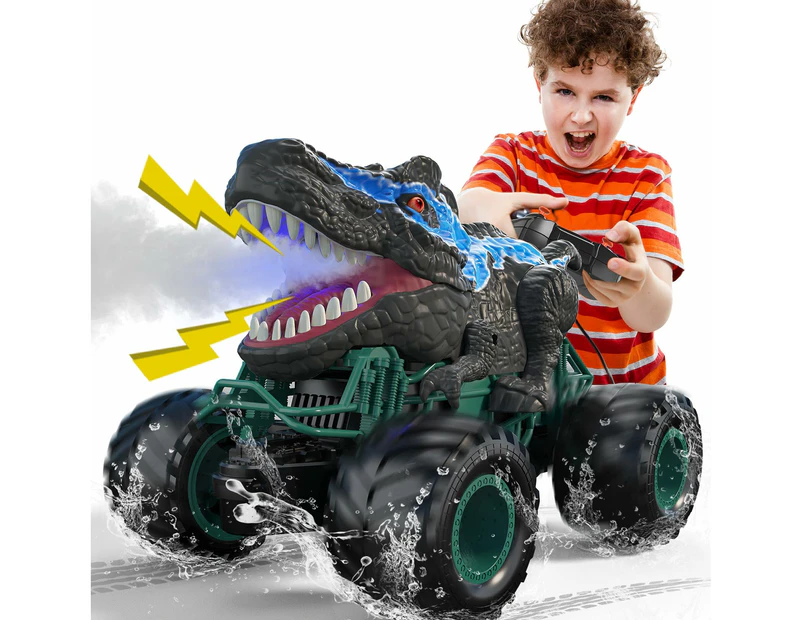 2.4GHz Remote Control Dinosaur Car Trucks Toys for Kids Boys, RC Dino Toys with Light, Sound & Spray, Indoor Outdoor All Terrain Electric Car Toys