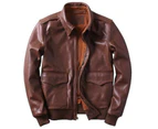 Wait On The Lord Printed Bomber Genuine Leather Jacket - Saddle Brown