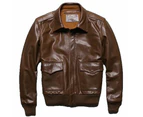 Wait On The Lord Dove Religious Printed Bomber Genuine Leather Jacket - Saddle Brown