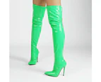 Over the Knee Boots for Women with Heel Thigh High Boots Pointed Toe Stiletto Long Boot Shoes-green