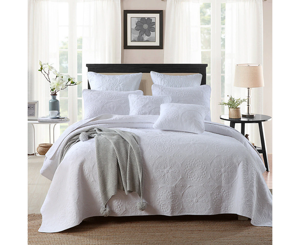 100% Cotton Bedspread Coverlet Set Comforter Quilt for Queen King Size Bed 230x250cm Circle White