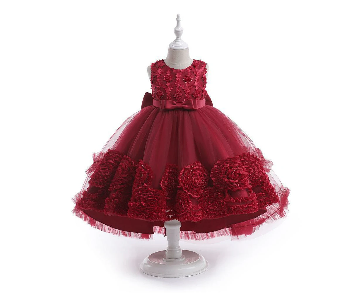 3yrs-12yrs Red Princess Perfection: Sleeveless Scuba Bowtie Back Delight for Stylish Young Royalty