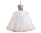 4yrs-14yrs Timeless Radiance: White Sequin Elegance in a Sleeveless Tulle Gown - Glamorous Sparkle and Grace for Every Occasion