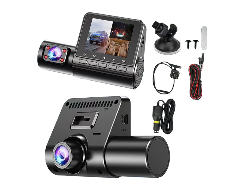 3 Channel Dash Cam Front and Rear Inside 1080P Full HD 170 Degree Wide Angle Dashboard Camera-3 lenses