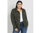 BeMe - Plus Size - Womens Jacket -  Long Sleeve Cropped Soft Utility Jacket - Green