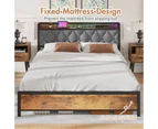 Advwin Bed Frame Queen Size Mattress Base with Charging Station and RGB LED Lights Metal Bed Base with USB Ports Storage Headboard Shelf