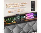 Advwin Bed Frame Queen Size Mattress Base with Charging Station and RGB LED Lights Metal Bed Base with USB Ports Storage Headboard Shelf