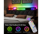 Advwin Bed Frame Queen Size Mattress Base with Charging Station and RGB LED Lights Metal Bed Base with USB Ports Storage Headboard Shelf