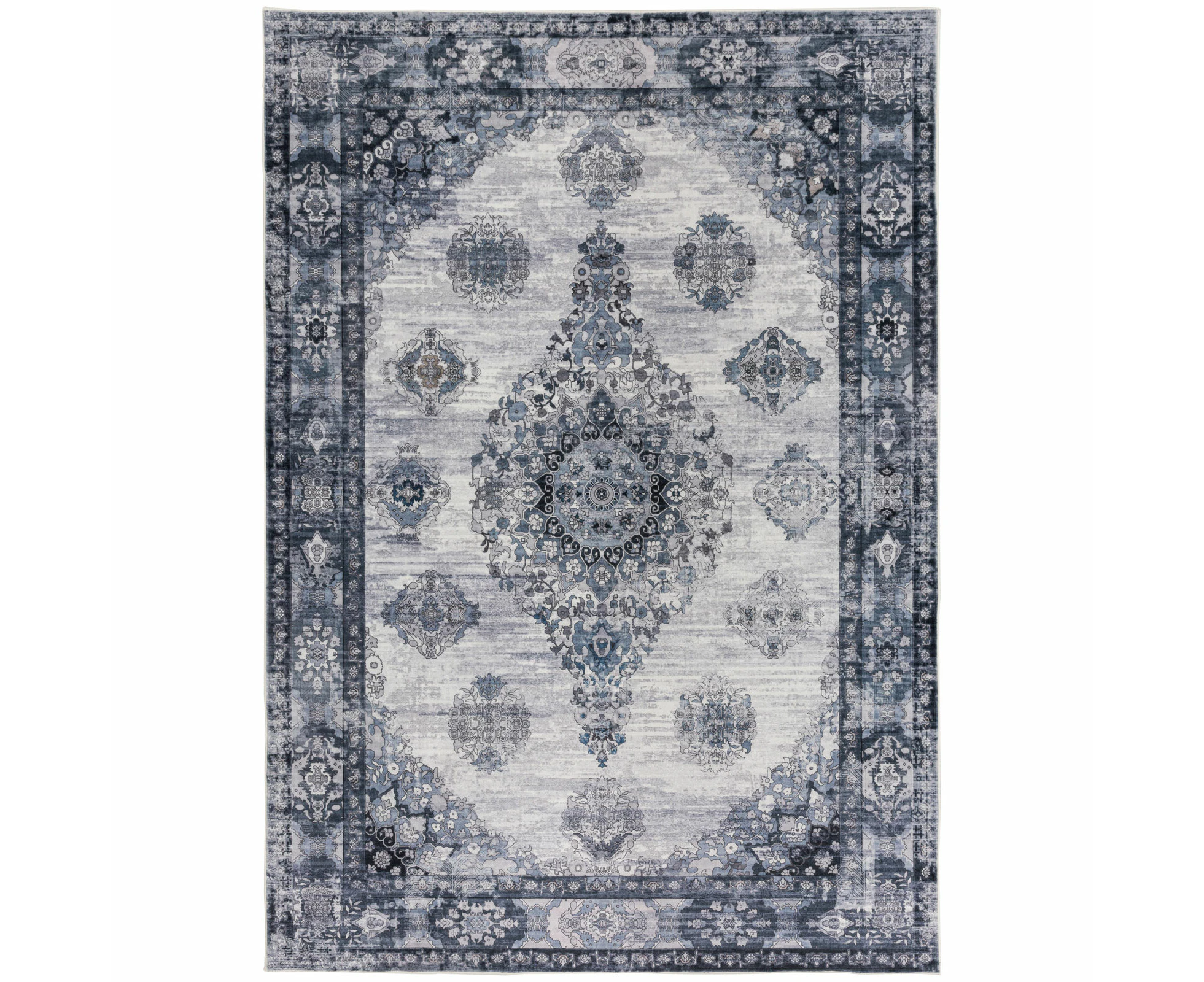 Bedside Floor Rug Grey Blue Plush Mandala Carpet Non Slip Washable 120x170cm