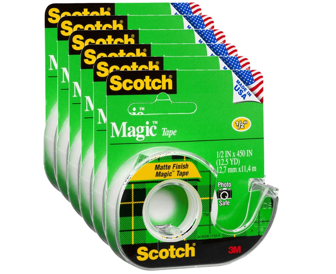 6x Scotch 104 Magic Tape On Dispenser 12mm X 11.4m