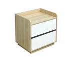 Raka White Natural Bedside Table with 2 Drawers Storage Nightstand Side Table