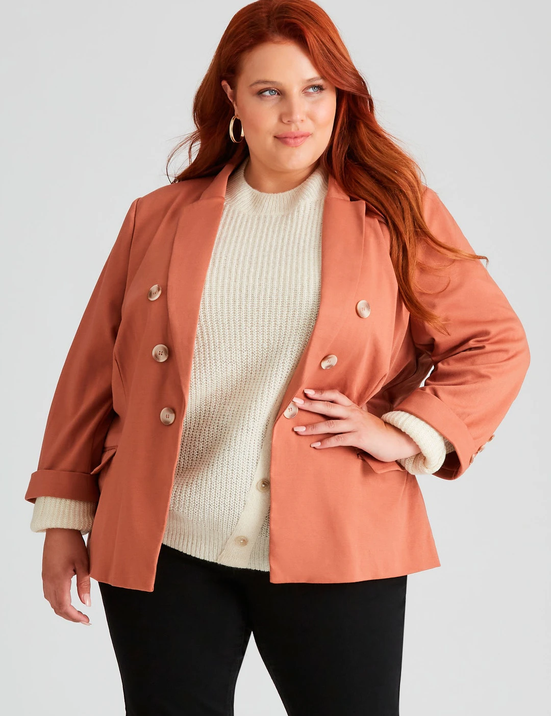 BeMe - Plus Size -  3/4 Sleeve Smart Blazer - Terracotta