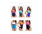 One Piece Swimsuit Women Color Block Bathing Suits Athletic Modest Swimwear-Navy/Peach Red
