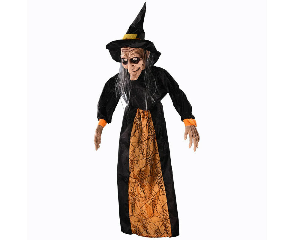 Life Size Animated Witch with LED Eyes and Spooky Halloween Decorations Sounds