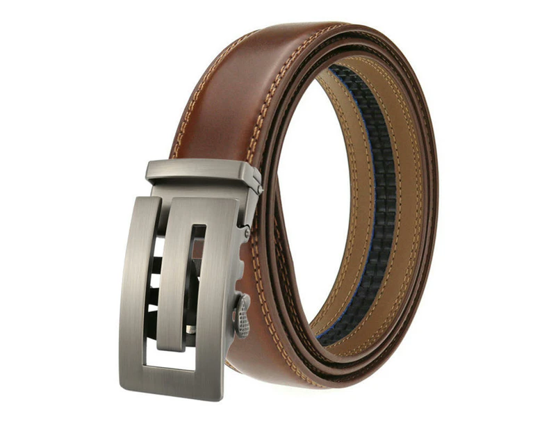 Mens Ratchet Belt, Leather Adjustable Slide Belt For Men Dress Casual Pant-Bright Brown