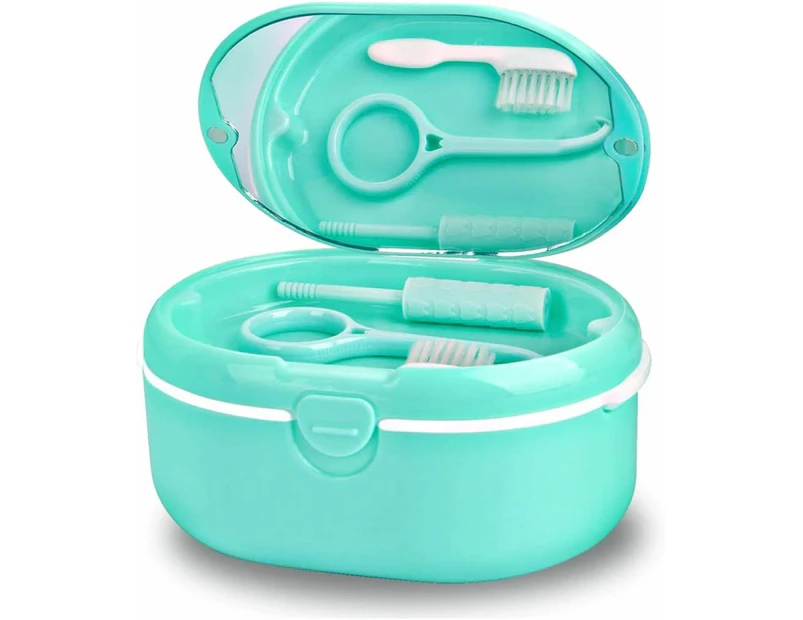 Retainer Denture Bath Case Cup Box Holder Storage Soak Container With mirror Orthodontics Mouth Guard Braces（green）