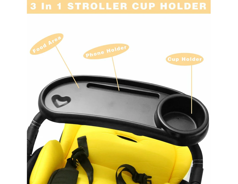 3-in-1 Stroller Cup Holder with Snack Tray & Phone Attachment - Black