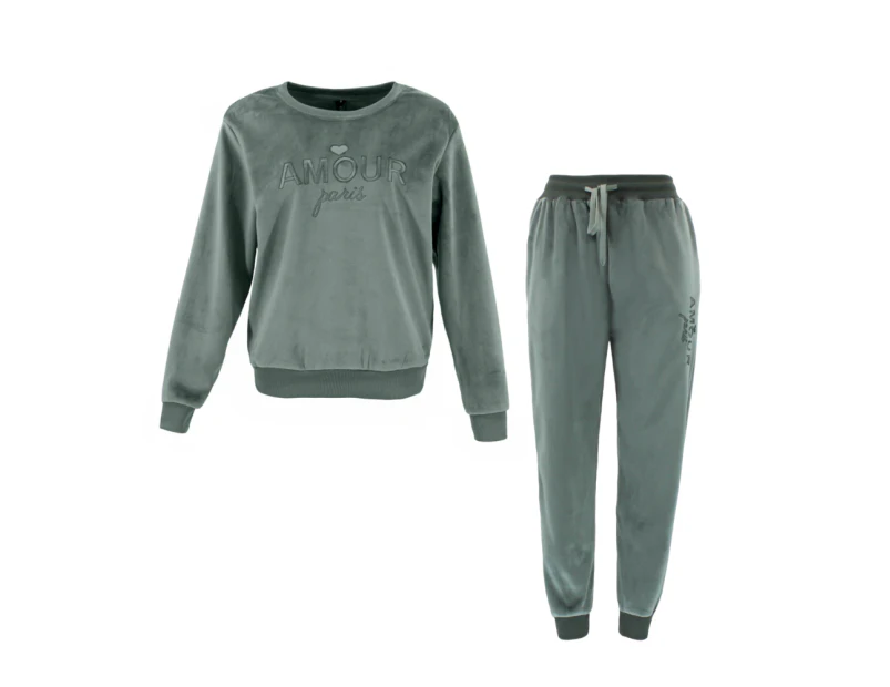 FIL Women's Fleece Tracksuit 2pc Set Loungewear - Amour Paris/Dark Green