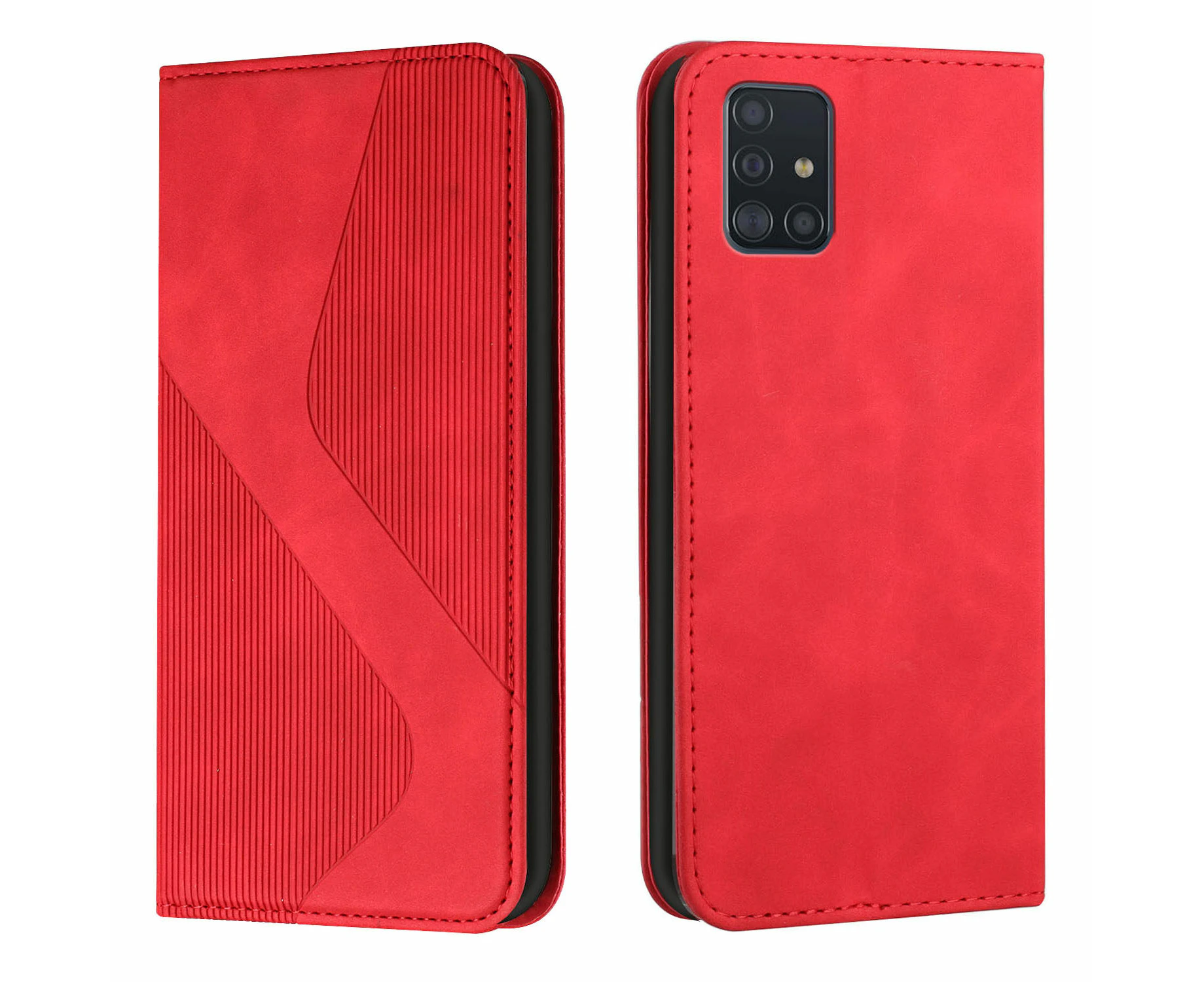 Protective Case for Samsung Galaxy A71 4G, Magnetic Flip Phone Case with Card Holder - Red