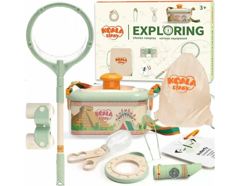 Bug Catcher kit for Kids - Outdoor Explorer Kit with Insect Box,Binoculars, Magnifying Glass, Net, Tweezers, Clamp, Whistle, Bag - Educational Toy