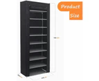 Large Shoe Rack with Dustproof Cover - 9 Tier Black Organizer