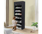 Large Shoe Rack with Dustproof Cover - 9 Tier Black Organizer