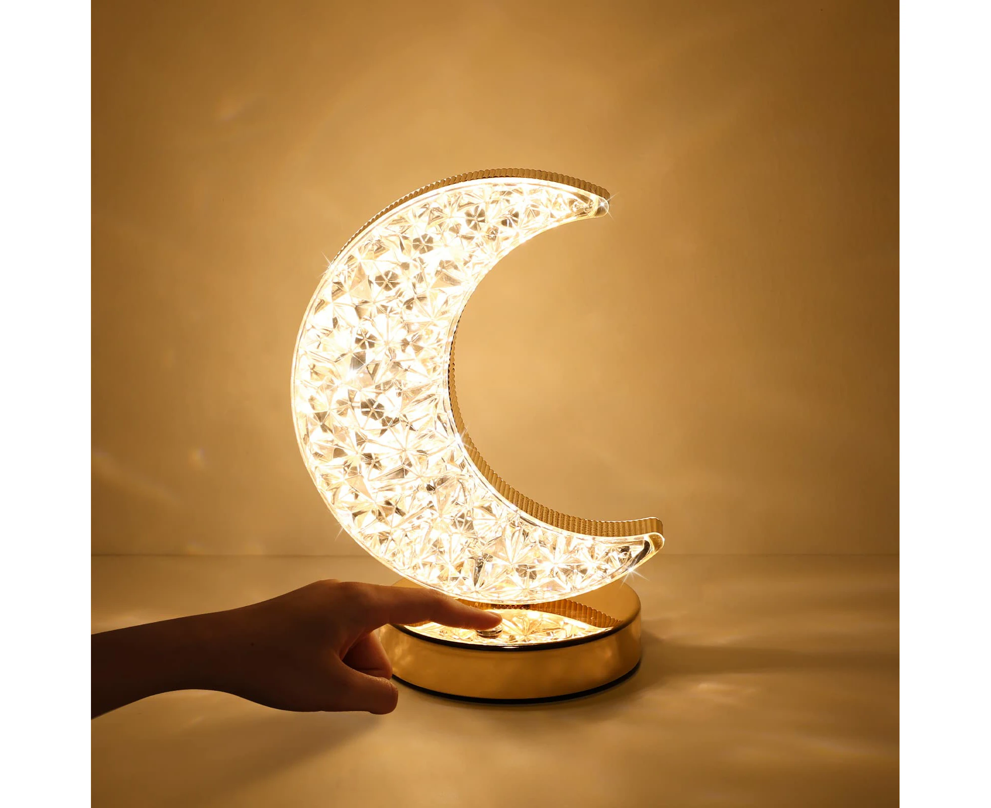 Moon Lamp, 3 Colors Modes Touch Lunar Lamp, Crystal Table Lamp with Stepless Dimmable Cute Night Light for Kids Girls Room, Bedroom, Ramadan Decorat